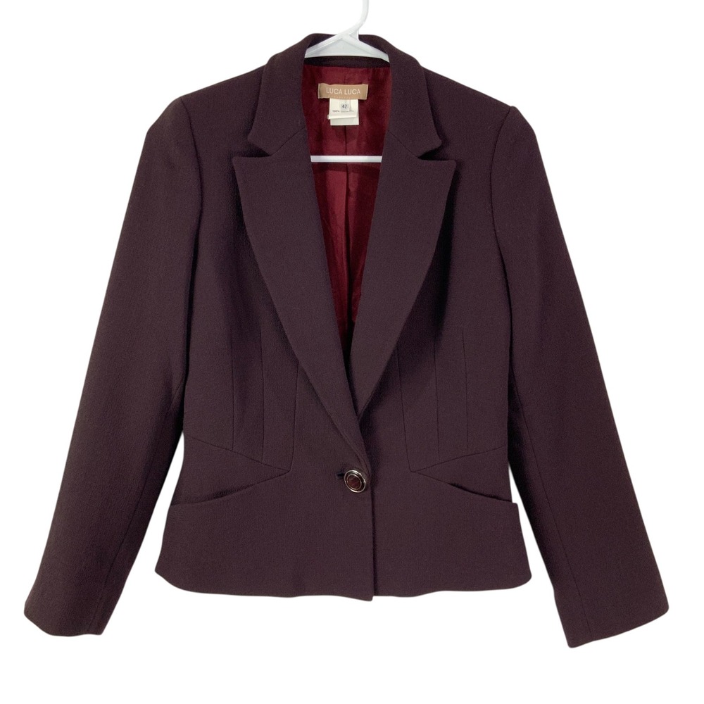 Luca Luca Italy 100% Wool Silk Lined Blazer Jacket Plum Burgundy Size 42